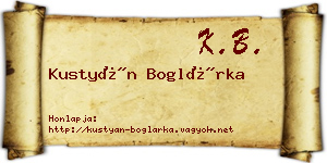 Kustyán Boglárka névjegykártya